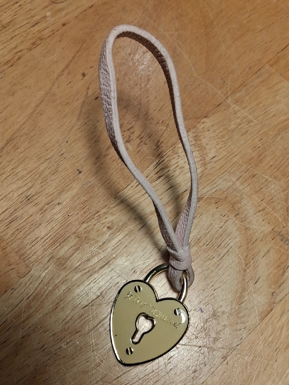 Betsey Johnson Heart Lock Charm Strap with Pale Pink Leather Loop